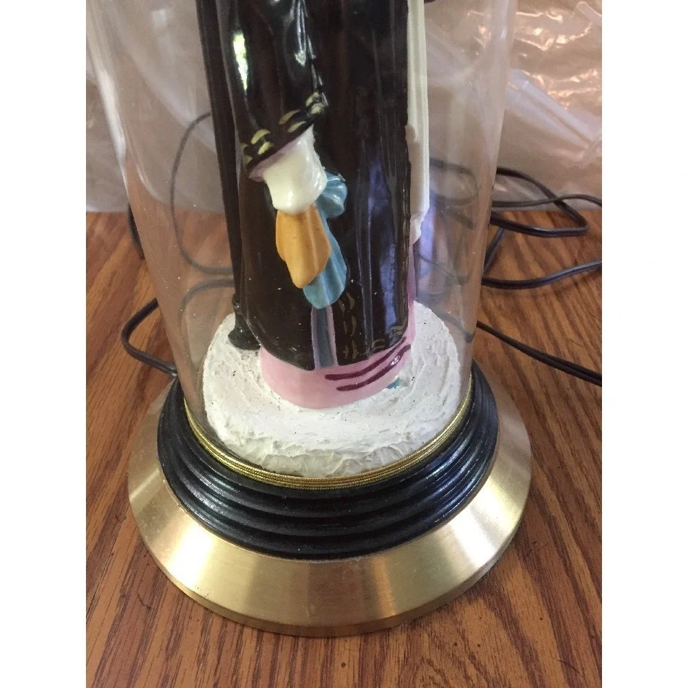 Vintage 70s Porcelain Figural Asian Woman Table Lamp Clear Plastic‎ Sleeve 25